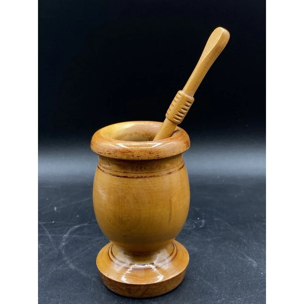 Olive Wood Mortar & Pestle Apothecary Pestle Has Holes